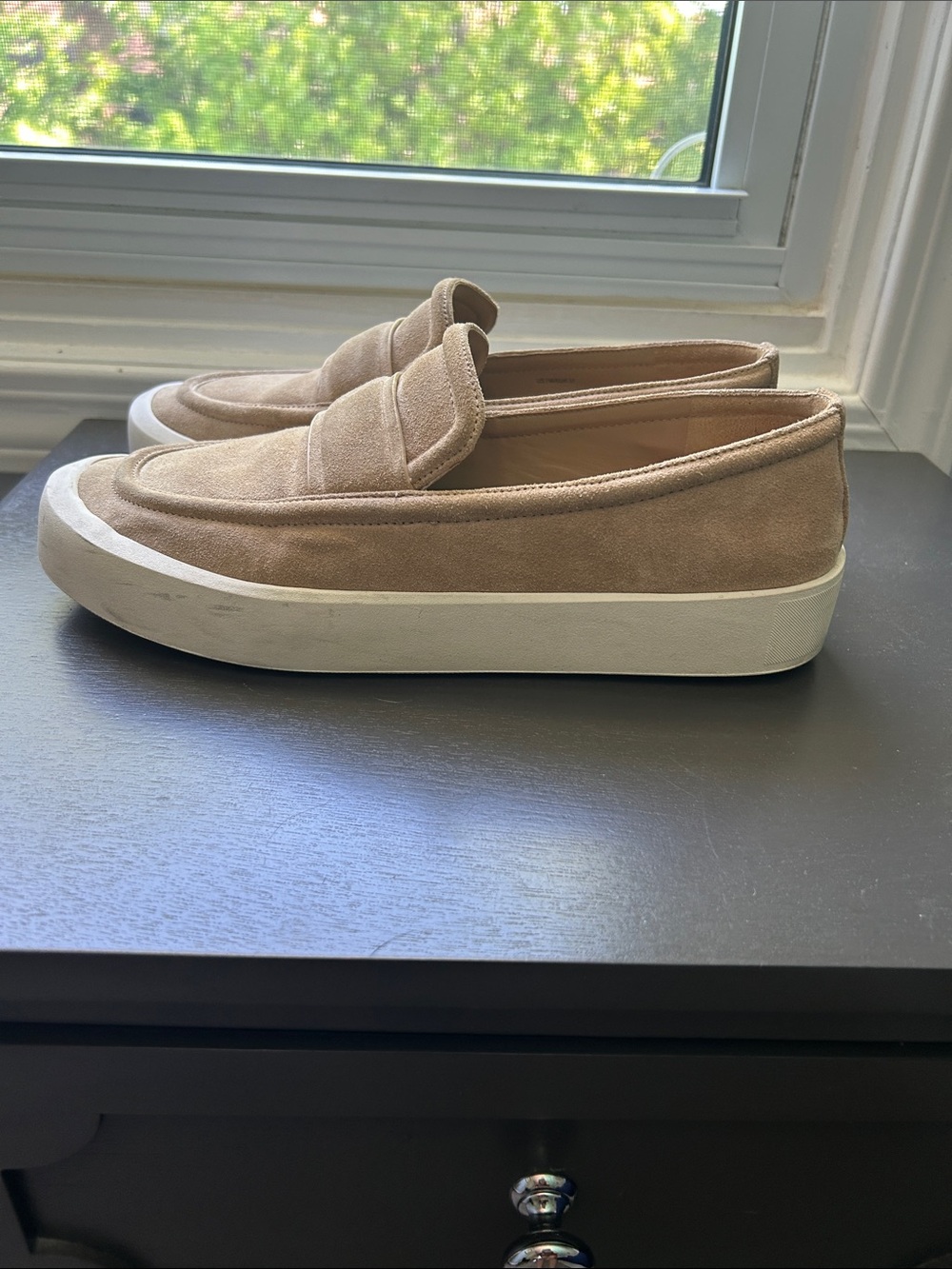 Vince- Suede Slip-On Loafers in Beige